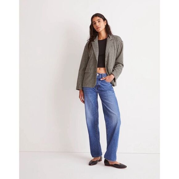 NWT Madewell Oversized Knit Blazer Houndstooth Jacket True Black Size L - Picture 1 of 6